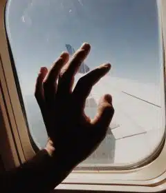 person holding glass of airline